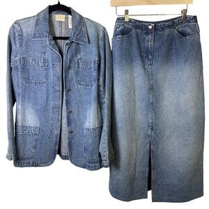 Vintage Denim Skirt Set Villager Sport Liz Claiborne Jacket + Midi Skirt